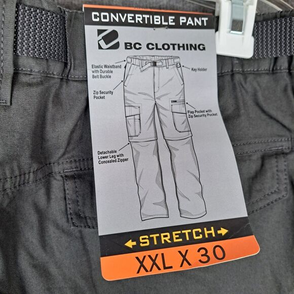 BC Clothing Men's XXL  x 30 Gray Hiking Convertible Outdoor Cargo Pants - Picture 5 of 14